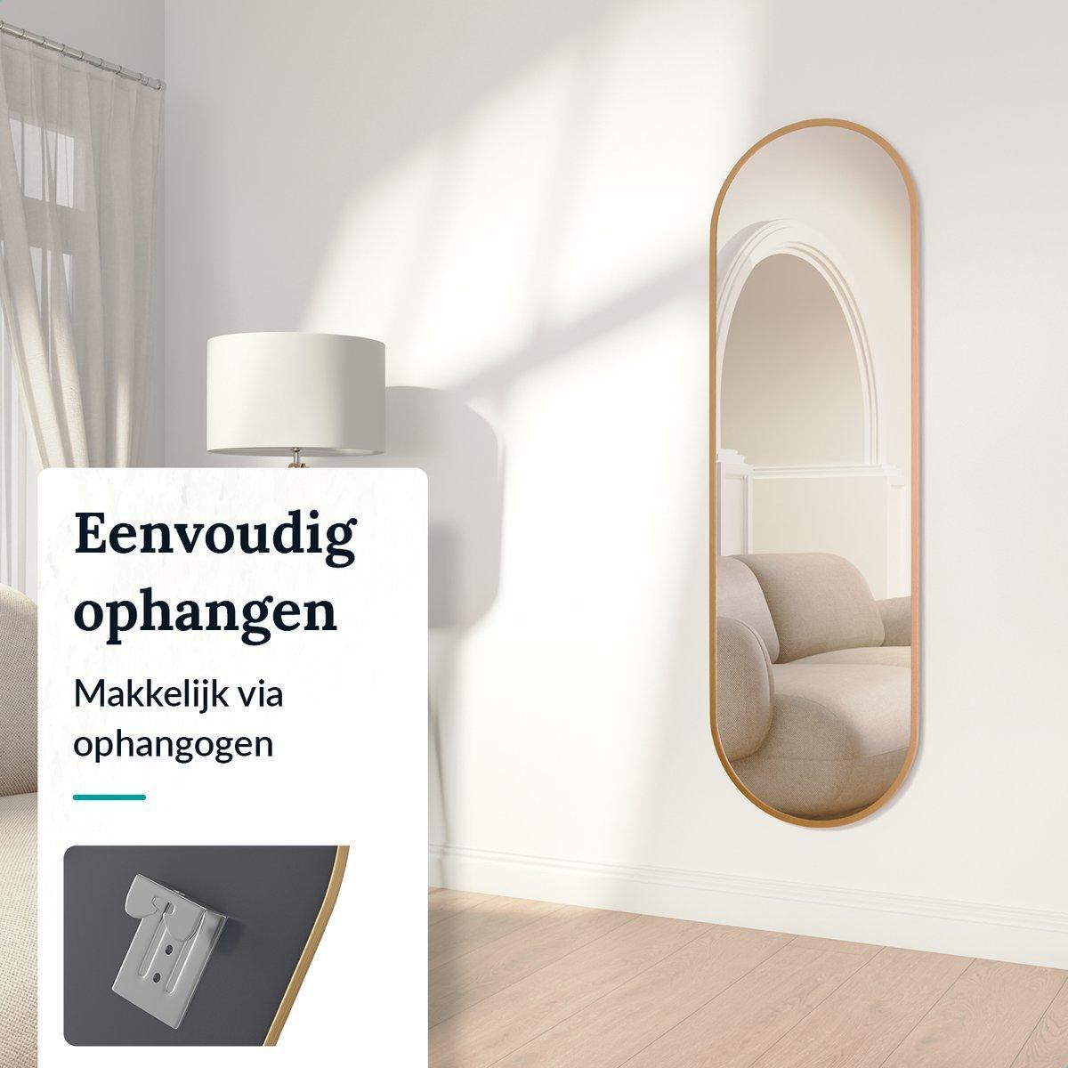 Ovaal Spiegel - Passpiegel - Hangend met Frame - Wandspiegel - Make up Spiegel - 160 x 50 cm – Goud