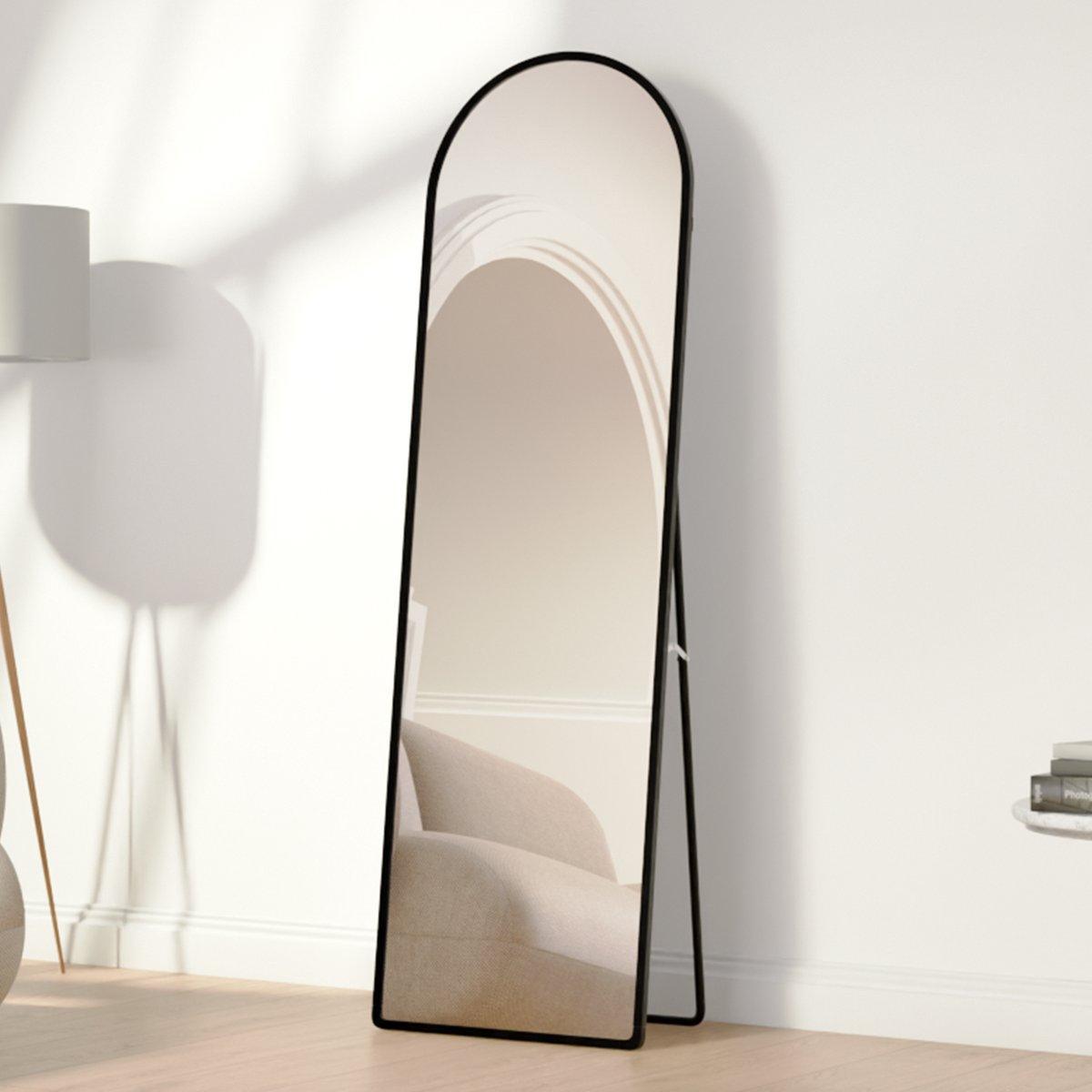 Passpiegel - Hangend en Staand - Met Frame - Wandspiegel - Make up Spiegel - 160 x 60 cm – Zwart