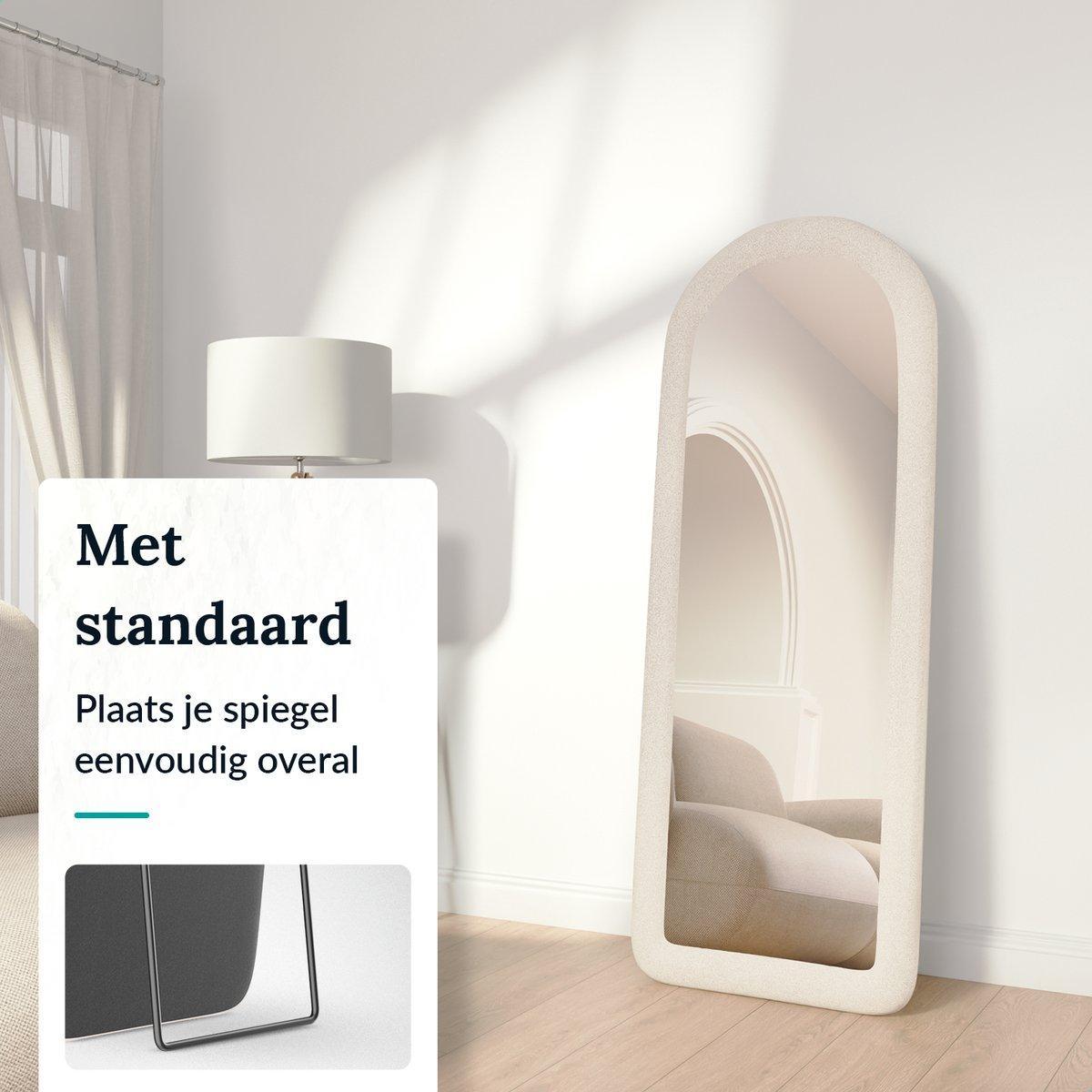 Suede Velvet Spiegel - Passpiegel - Staand en Hangend - Make up Spiegel - 160 x 60 cm - Light Cream