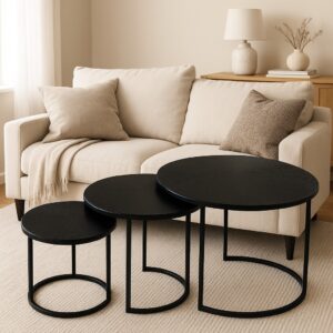 Luxe Rond Bijzettafel Set "zwart" – 3-delig